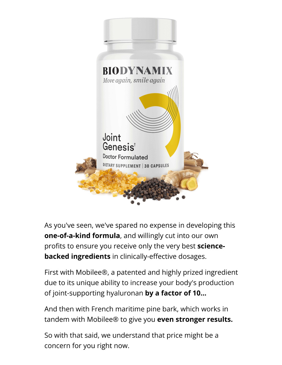 Joint Genesis bottle shown on the supplied merchant sales page